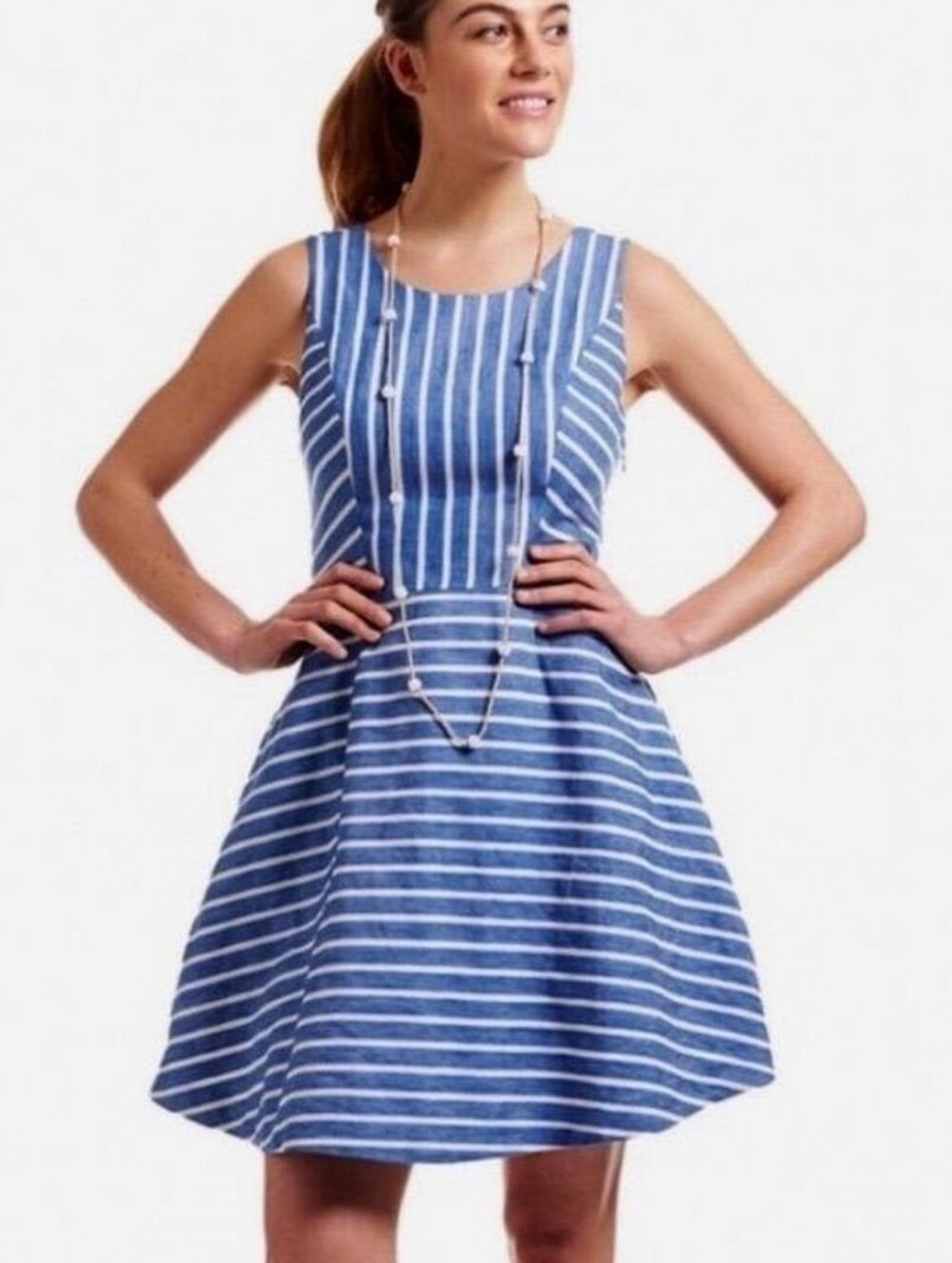 Vineyard Vines Blue White Striped Sleeveless Fit-and-Flare Dress Size 6